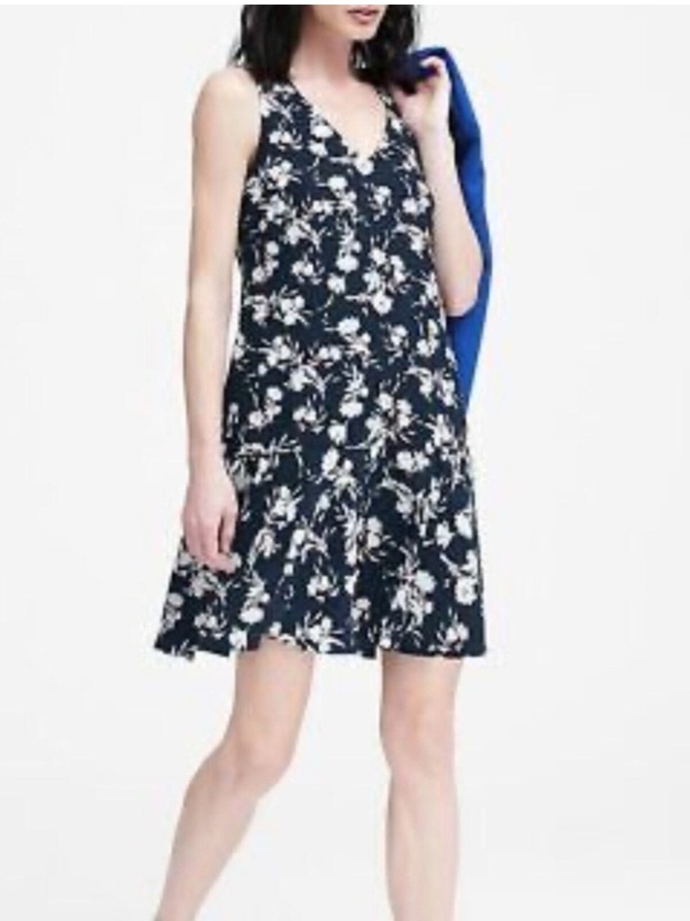 Banana Republic Navy Floral Sleeveless Fit & Flare Midi Dress Size 14